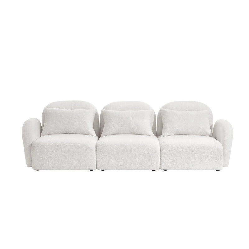 Canapé paresseux trois places en tissu Teddy blanc pour salon, haute qualité et durable