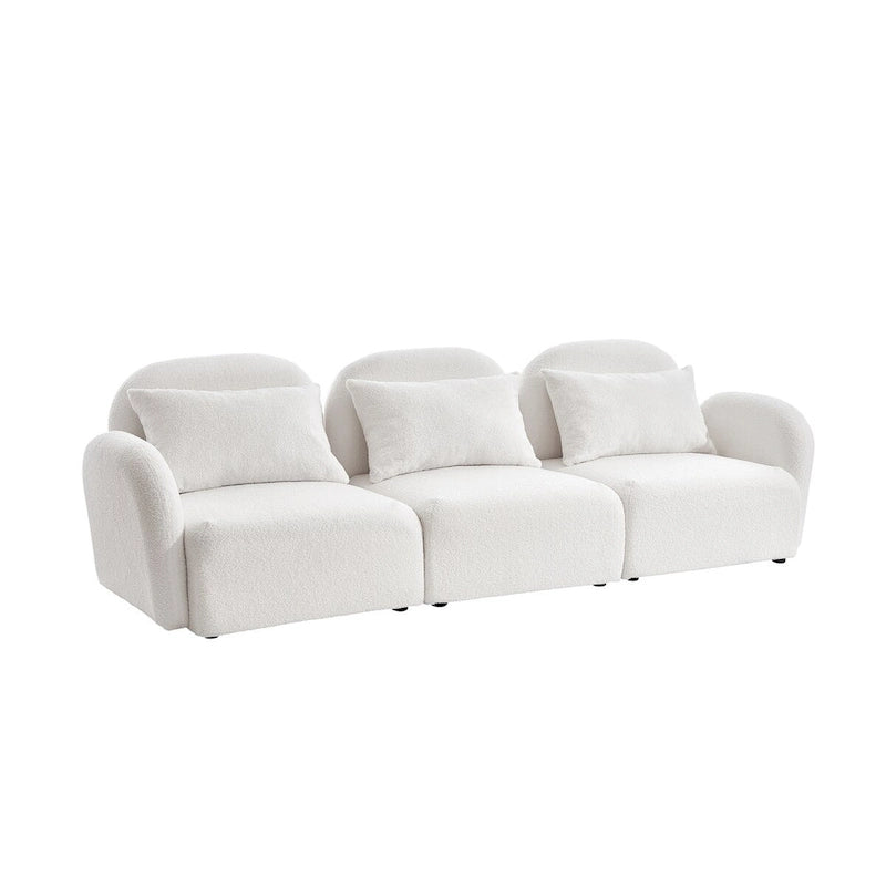 Canapé paresseux trois places en tissu Teddy blanc pour salon, haute qualité et durable