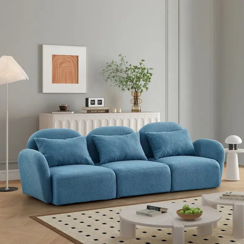 Canapé paresseux trois places en tissu Teddy blanc pour salon, haute qualité et durable