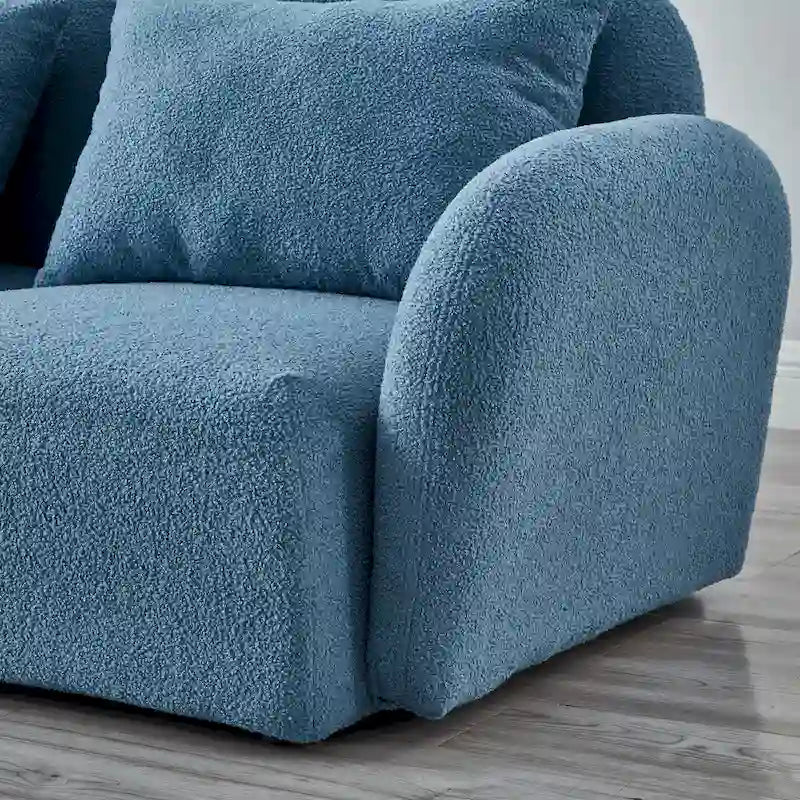 Canapé paresseux trois places en tissu Teddy blanc pour salon, haute qualité et durable