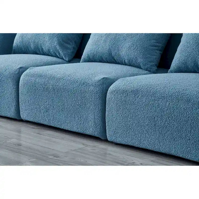 Canapé paresseux trois places en tissu Teddy blanc pour salon, haute qualité et durable