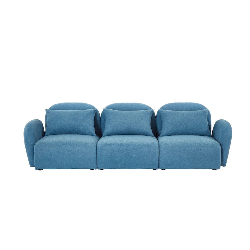 Canapé paresseux trois places en tissu Teddy blanc pour salon, haute qualité et durable