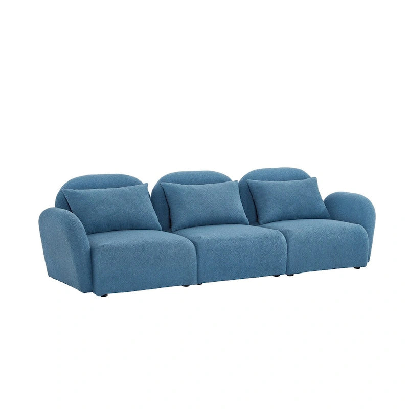 Canapé paresseux trois places en tissu Teddy blanc pour salon, haute qualité et durable