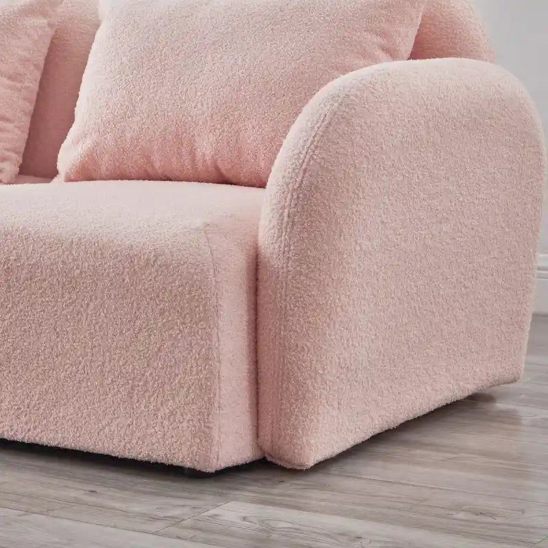 Canapé paresseux trois places en tissu Teddy blanc pour salon, haute qualité et durable