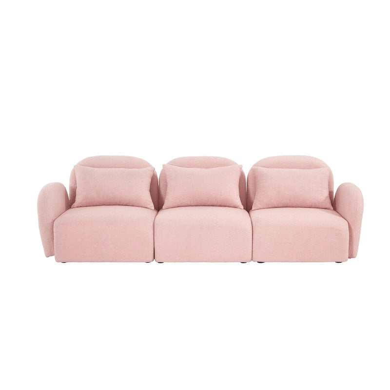 Canapé paresseux trois places en tissu Teddy blanc pour salon, haute qualité et durable
