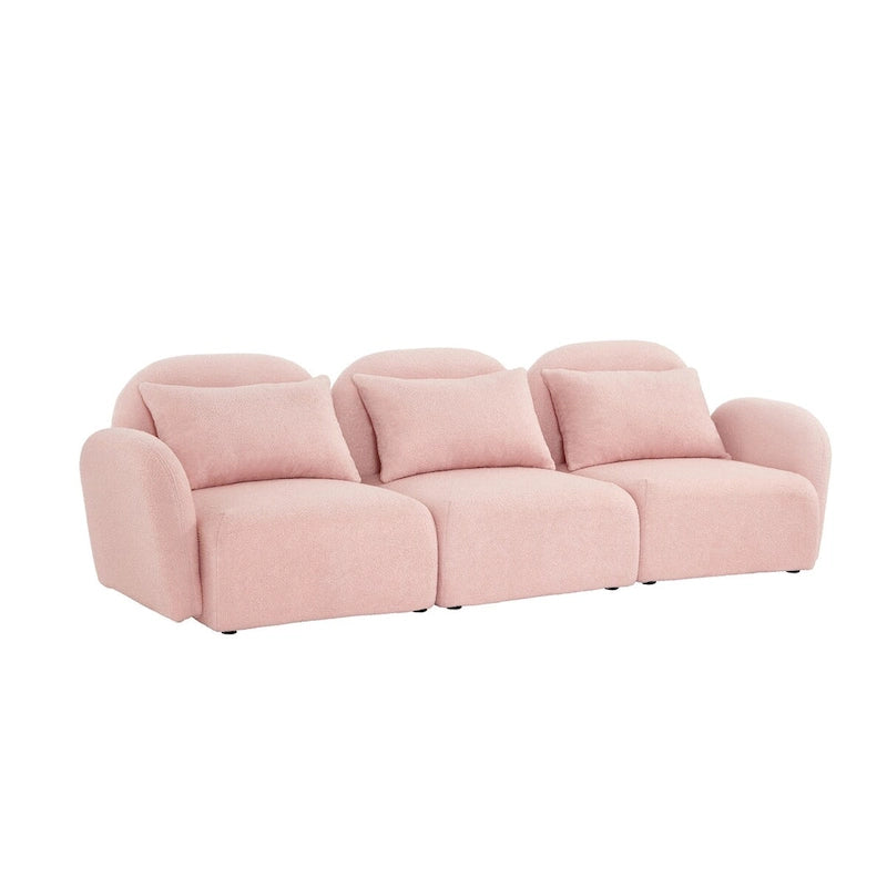 Canapé paresseux trois places en tissu Teddy blanc pour salon, haute qualité et durable