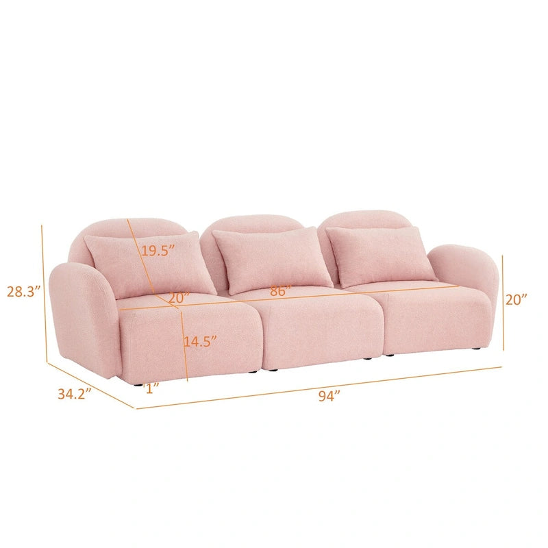 Canapé paresseux trois places en tissu Teddy blanc pour salon, haute qualité et durable