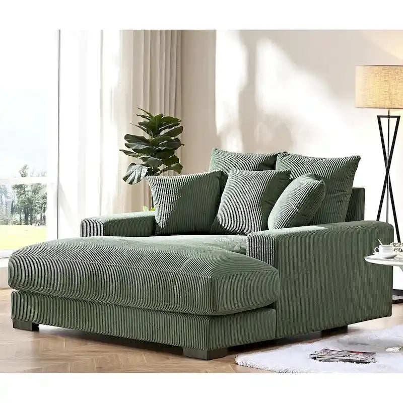 Chaise longue en velours côtelé doux et surdimensionnée de luxe pour salon et chambre à coucher
