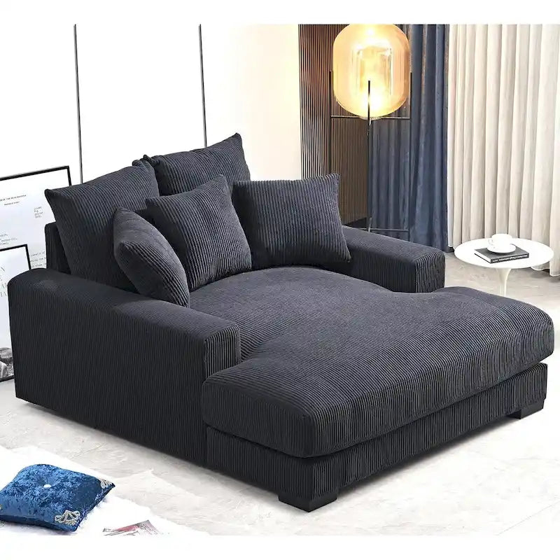 Chaise longue en velours côtelé doux et surdimensionnée de luxe pour salon et chambre à coucher