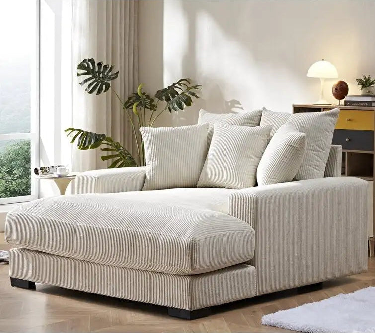 Chaise longue en velours côtelé doux et surdimensionnée de luxe pour salon et chambre à coucher