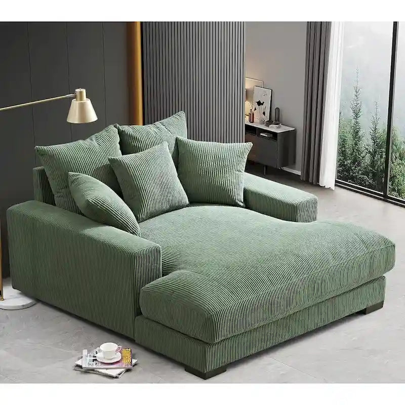 Chaise longue en velours côtelé doux et surdimensionnée de luxe pour salon et chambre à coucher