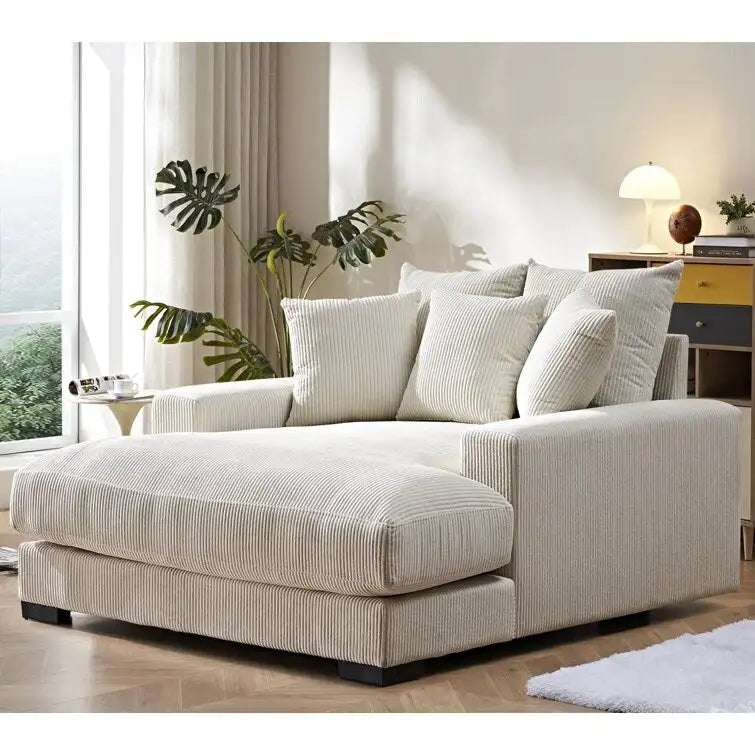 Chaise longue en velours côtelé doux et surdimensionnée de luxe pour salon et chambre à coucher