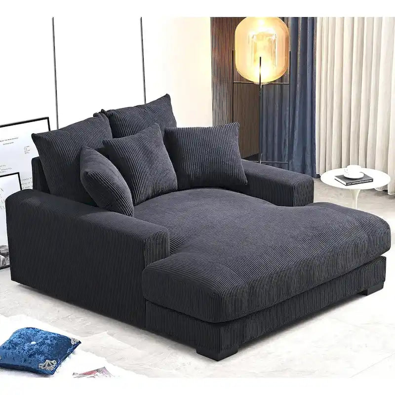 Chaise longue en velours côtelé doux et surdimensionnée de luxe pour salon et chambre à coucher