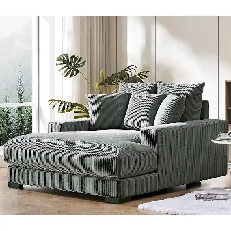 Chaise longue en velours côtelé doux et surdimensionnée de luxe pour salon et chambre à coucher