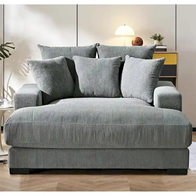 Chaise longue en velours côtelé doux et surdimensionnée de luxe pour salon et chambre à coucher