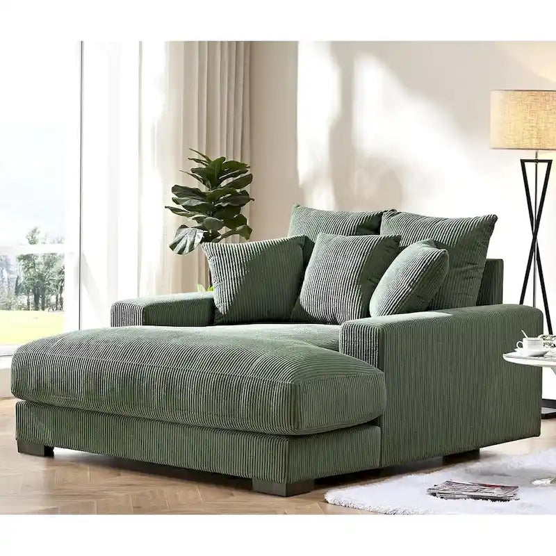 Chaise longue en velours côtelé doux et surdimensionnée de luxe pour salon et chambre à coucher