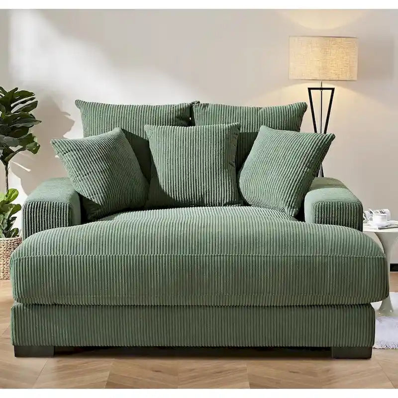 Chaise longue en velours côtelé doux et surdimensionnée de luxe pour salon et chambre à coucher