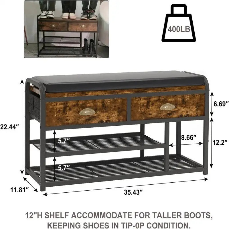 Banc d'entrée à 3 niveaux - 35,43P x 11,81L x 22,44H
