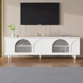 Mieres TV Stand for TVs Up to 78, Entertainment Center with Adjustable Shelves, Gold Handles and Arch Fluted Glass Doors