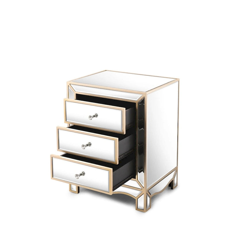 L 19,7 X P 15 X H 26 Armoire de rangement à trois tiroirs avec miroir couleur champagne, table de chevet multifonctionnelle
