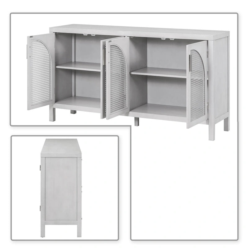 Buffet de style ferme moderne avec quatre portes décorées de rotin artificiel