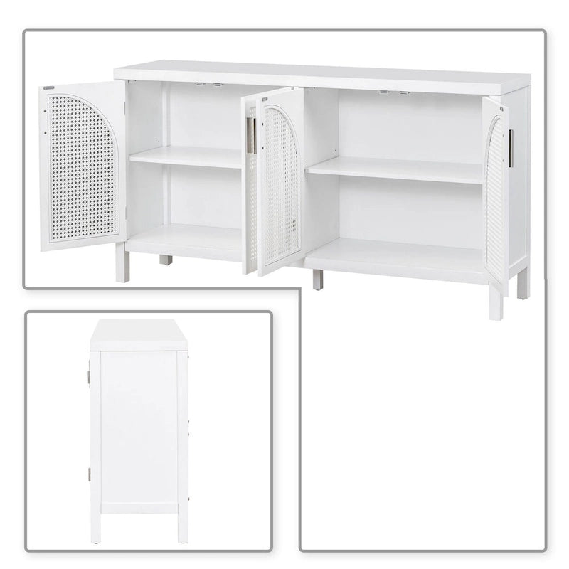 Buffet de style ferme moderne avec quatre portes décorées de rotin artificiel