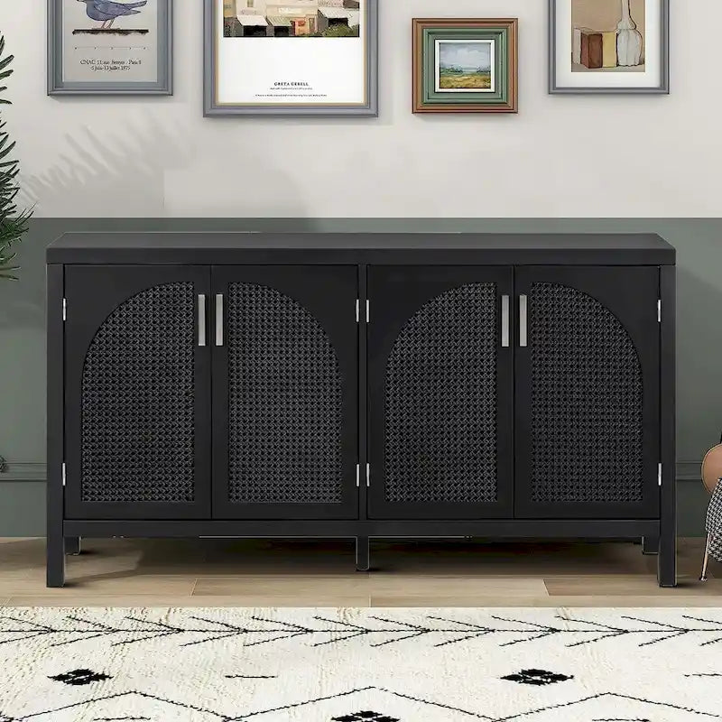 Buffet de style ferme moderne avec quatre portes décorées de rotin artificiel