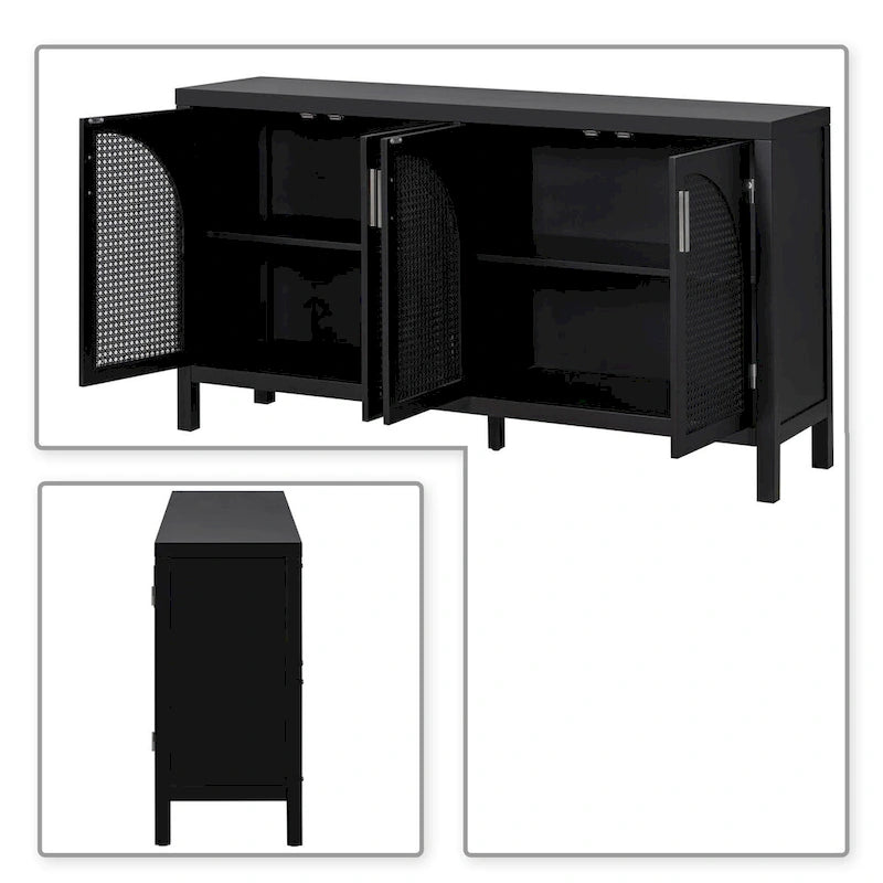 Buffet de style ferme moderne avec quatre portes décorées de rotin artificiel