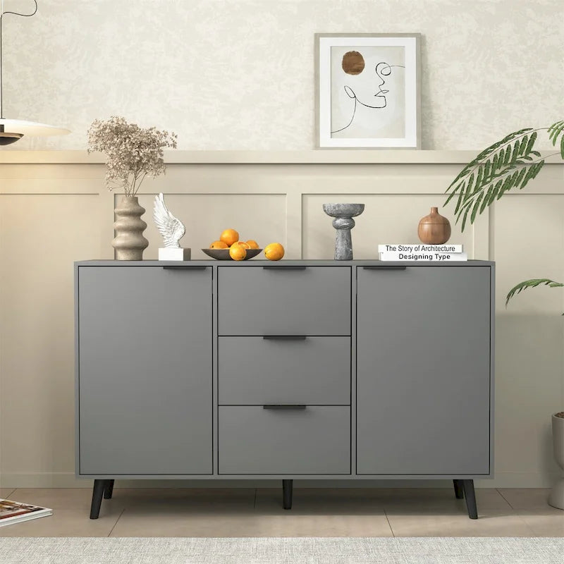 Buffet en bois avec rangement, 3 tiroirs et 2 portes