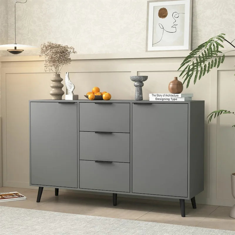 Buffet en bois avec rangement, 3 tiroirs et 2 portes