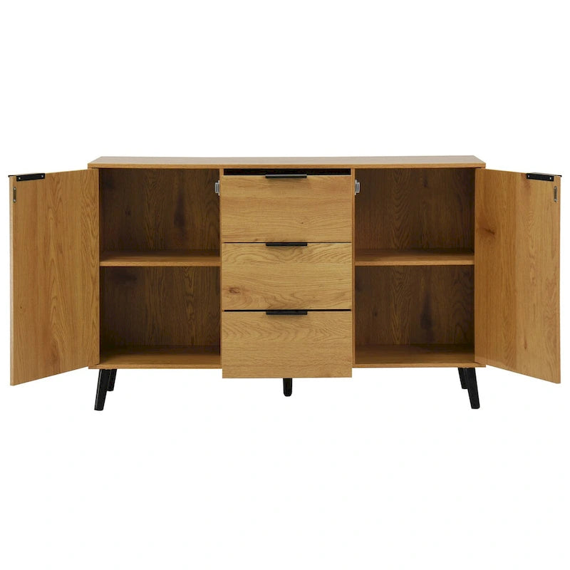 Buffet en bois avec rangement, 3 tiroirs et 2 portes