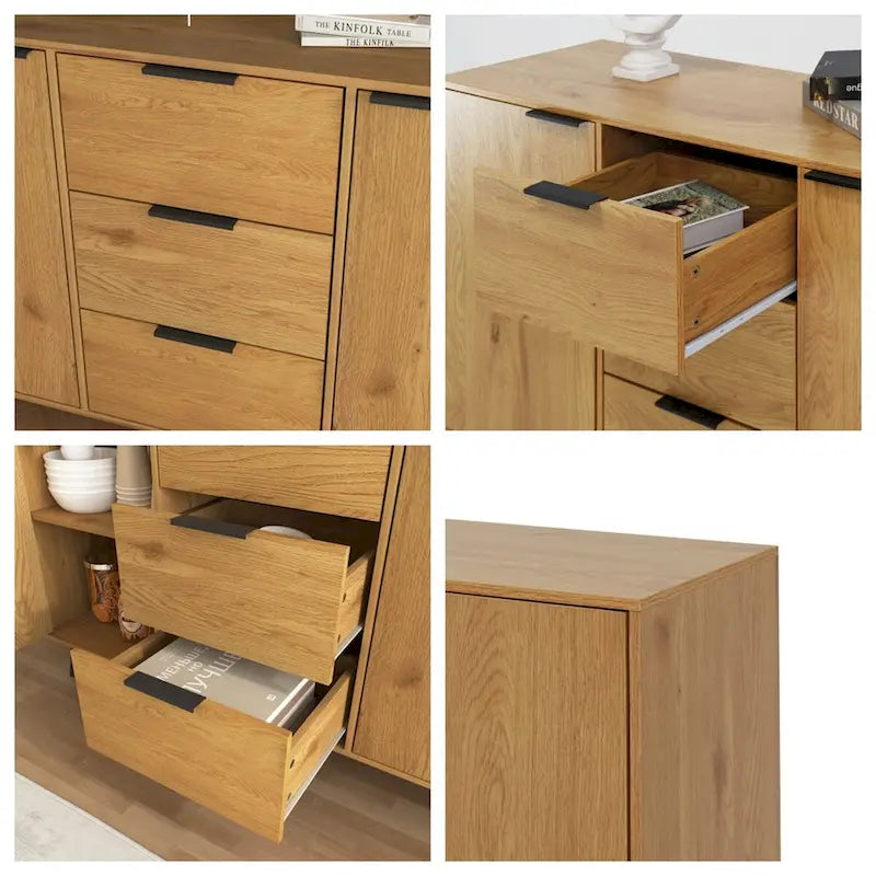 Buffet en bois avec rangement, 3 tiroirs et 2 portes