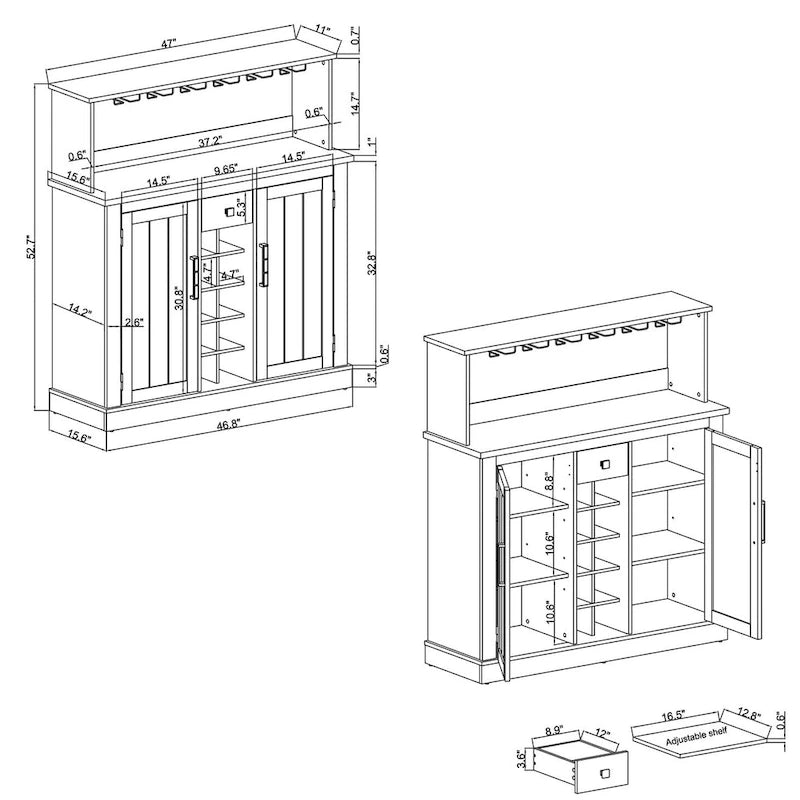 Buffet de bar en bois de style fermier de 47 po
