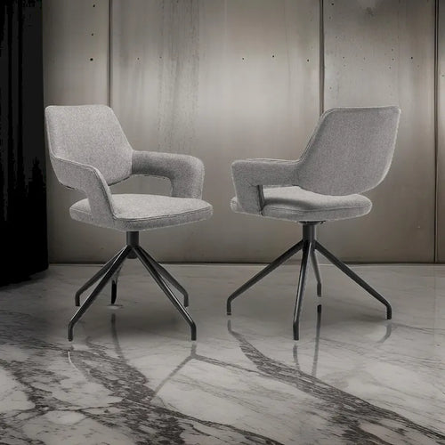 Samy 23 Inch Swivel Dining Chair Set of 2, Curved Back, Padded, Gray, Black