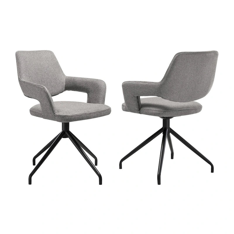Ensemble de 2 chaises de salle à manger pivotantes de 58,4 cm, dossier incurvé, rembourrées, gris, noir