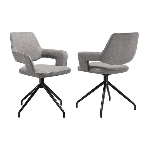 Ensemble de 2 chaises de salle à manger pivotantes de 58,4 cm, dossier incurvé, rembourrées, gris, noir