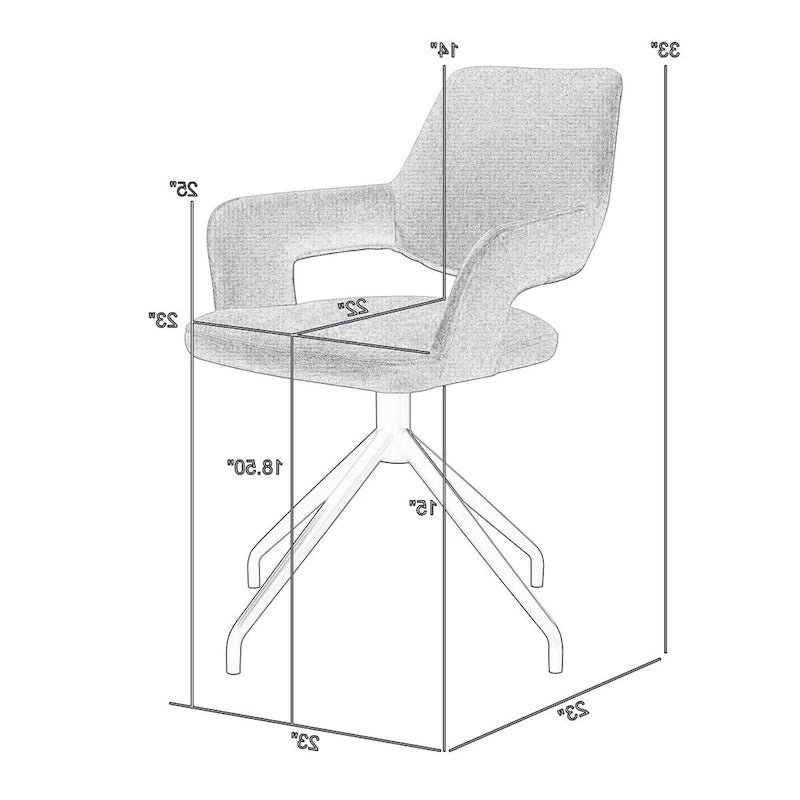 Ensemble de 2 chaises de salle à manger pivotantes de 58,4 cm, dossier incurvé, rembourrées, gris, noir