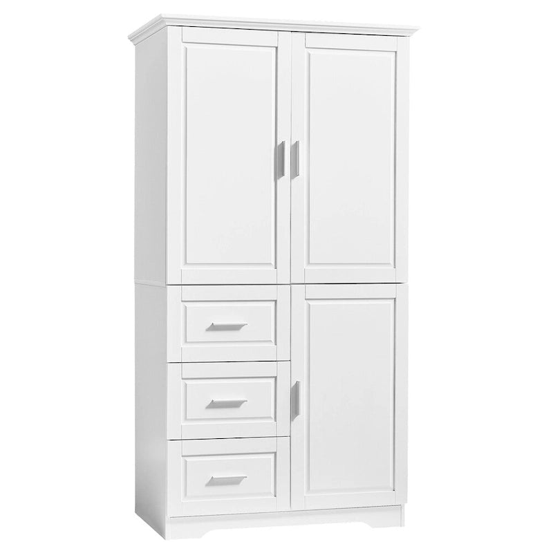 Meuble de rangement haut et large avec portes pour salle de bain, trois tiroirs