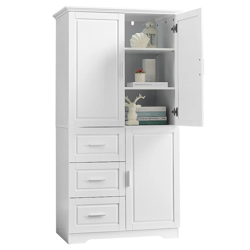 Meuble de rangement haut et large avec portes pour salle de bain, trois tiroirs