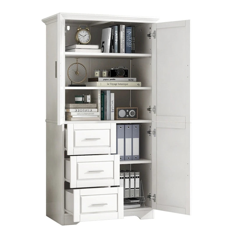Meuble de rangement haut et large avec portes pour salle de bain, trois tiroirs