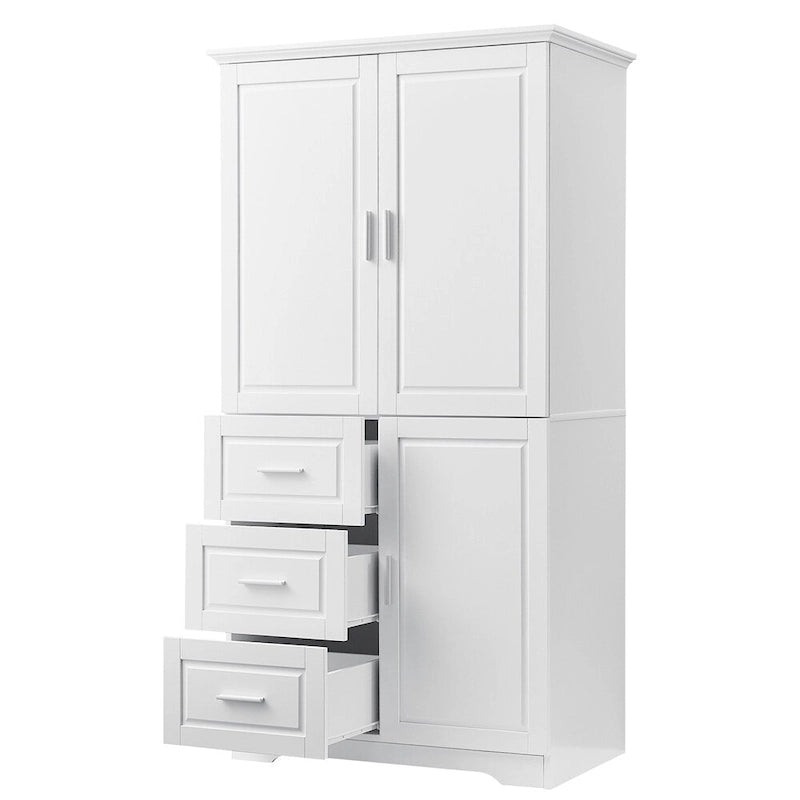 Meuble de rangement haut et large avec portes pour salle de bain, trois tiroirs
