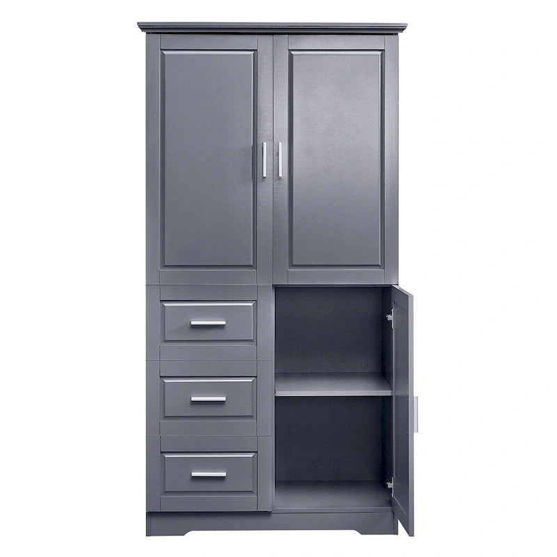 Meuble de rangement haut et large avec portes pour salle de bain, trois tiroirs