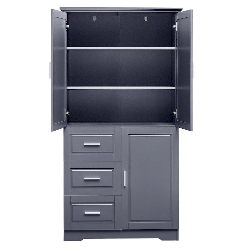 Meuble de rangement haut et large avec portes pour salle de bain, trois tiroirs