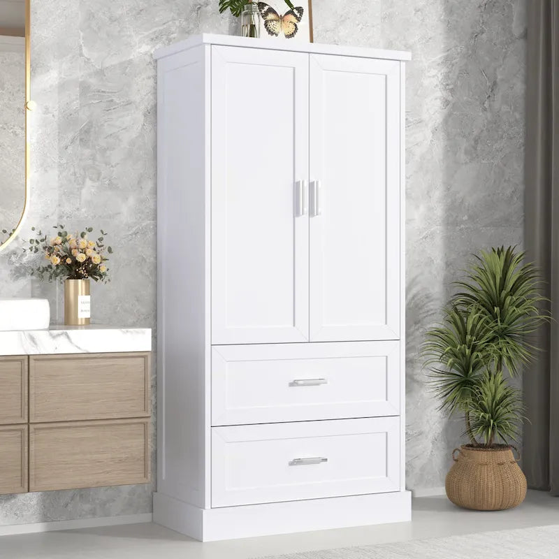 Meuble haut de salle de bain, Meuble avec deux portes et tiroirs, Étagère réglable, Panneau MDF